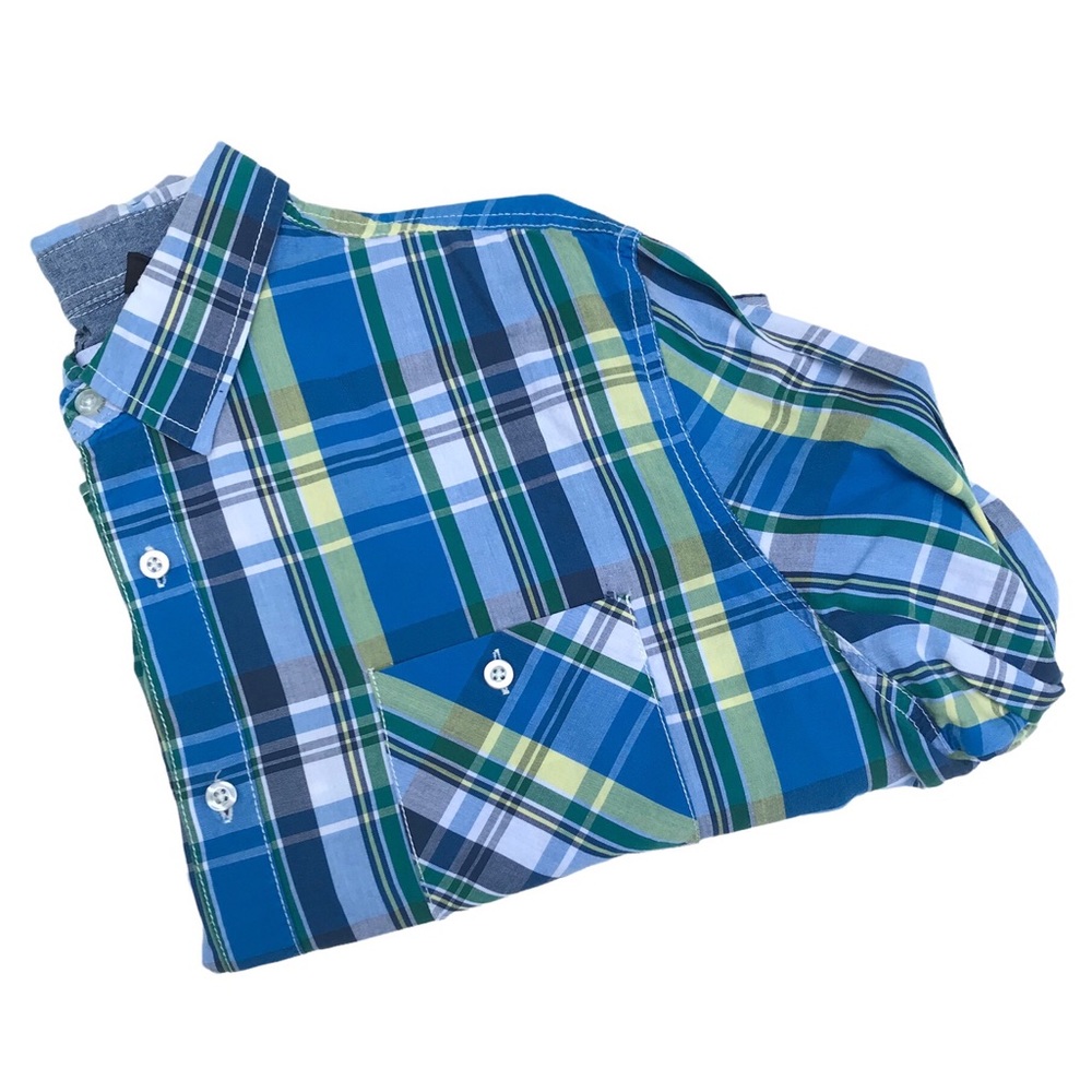 Vibrant Blue and Green Plaid Men's Shirt